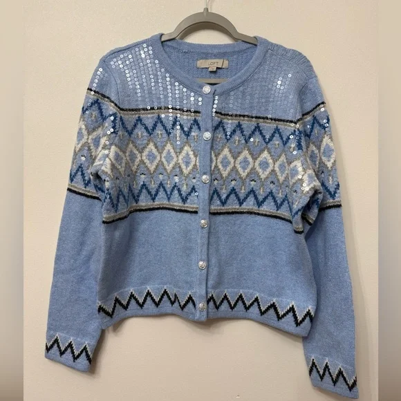 NWT Loft Blue Patterned and Sequined Women's Cardigan Sweater - Picture 4 of 10